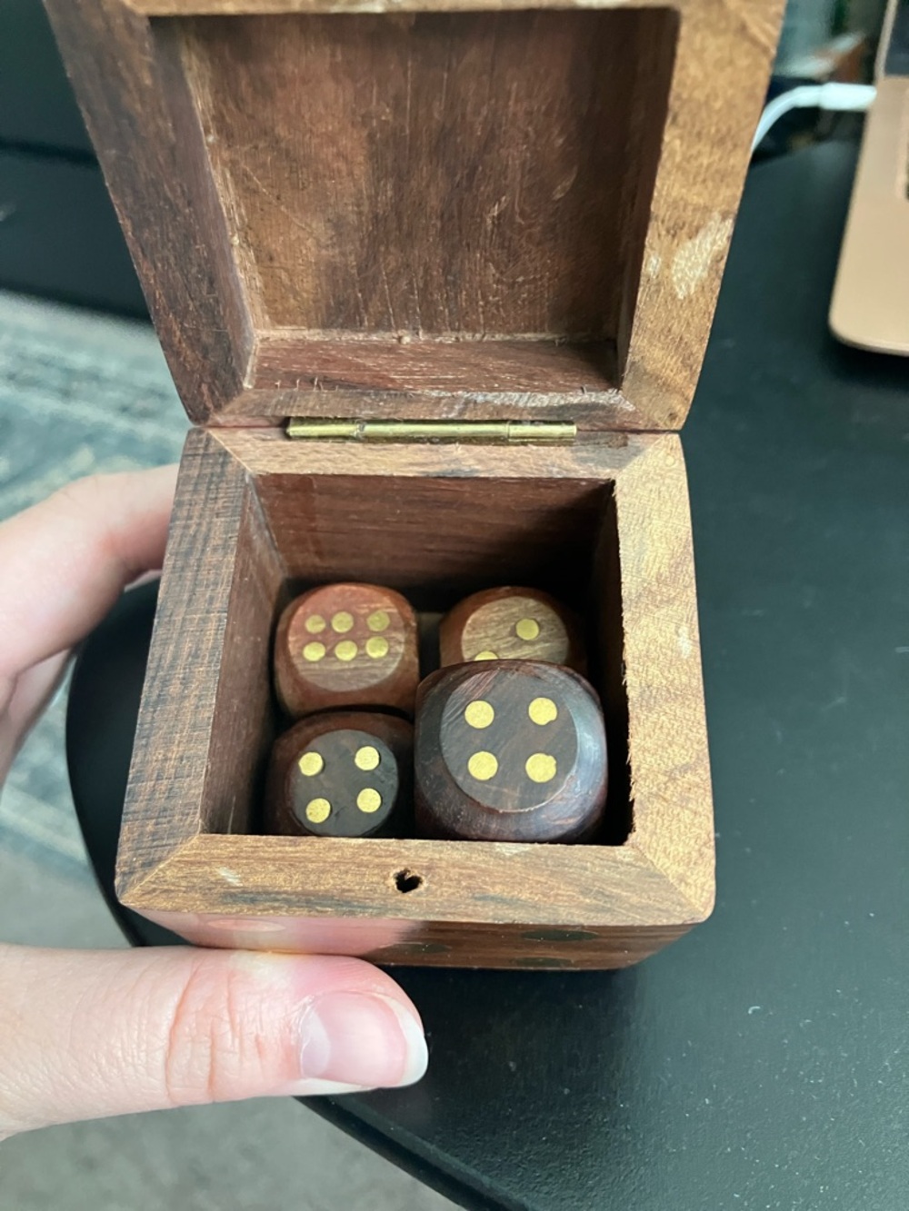 Handcrafted Wooden Dice and Storage Box - Brown with Gold Inlay - Picture 7 of 7